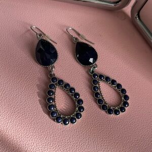 Silver Tone Wire and Navy Blue Jems French Hook Earrings by Charming Charlies